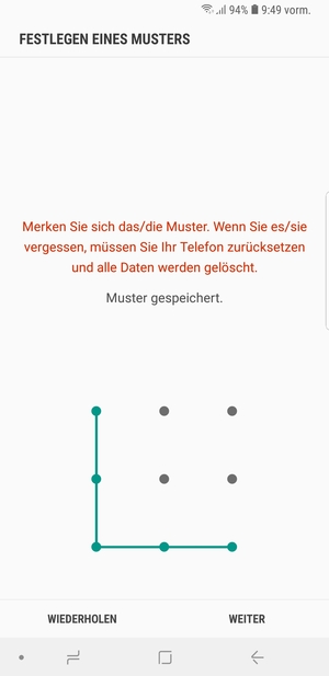 Zeichnen Sie ein Entsperrmuster und wählen Sie WEITER