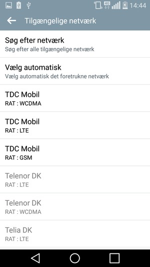 Vælg en netværksudbyder fra listen