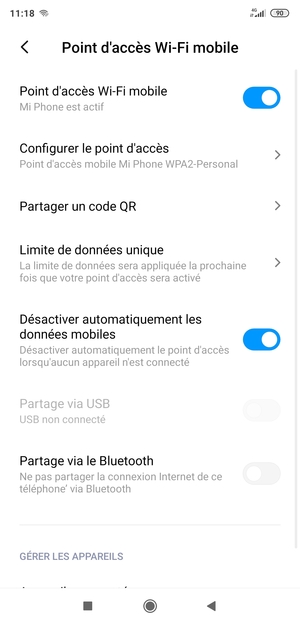 Votre téléphone est maintenant configuré pour être utilisé comme modem