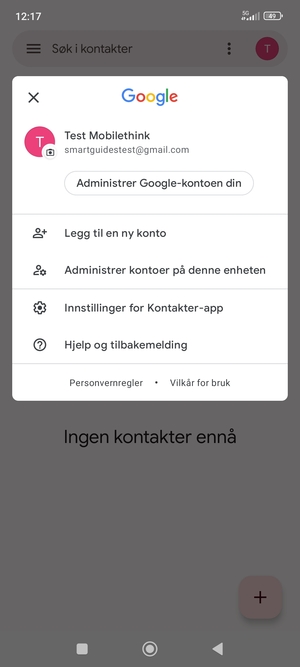 Velg Innstillinger for Kontakter-app