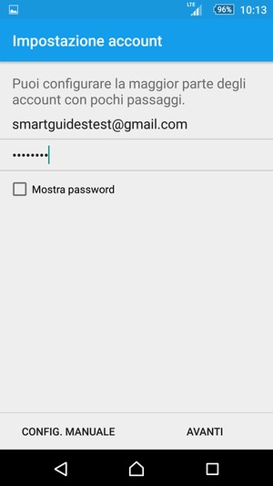 Inserisci il tuo indirizzo Gmail o Hotmail e password. Seleziona AVANTI