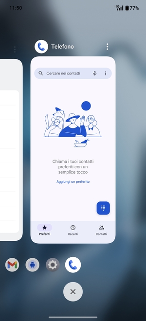 Seleziona l'icona Elimina per chiudere tutte le applicazioni in esecuzione