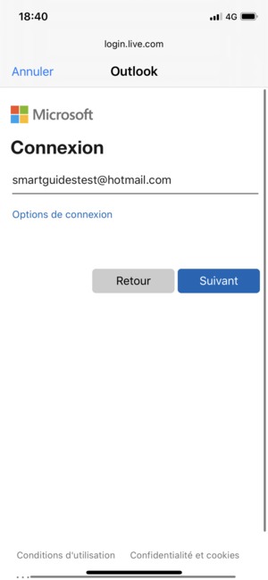 Saisissez votre adresse e-mail et sélectionnez Suivant