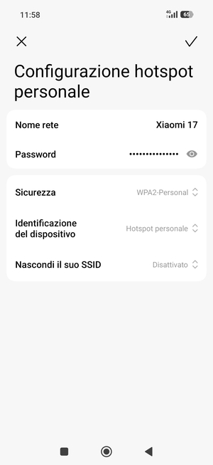 Inserisci una password dell'hotspot Wi-Fi di almeno 8 caratteri e seleziona OK