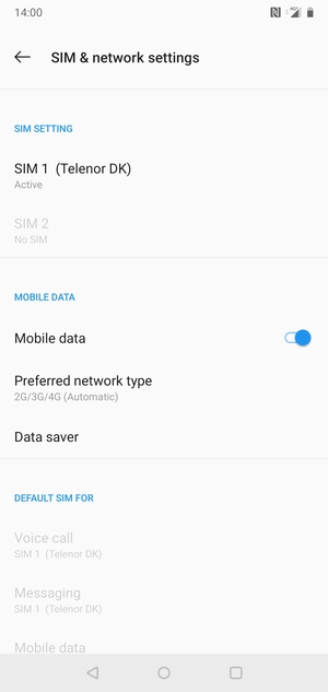 Select SIM 1 or SIM 2