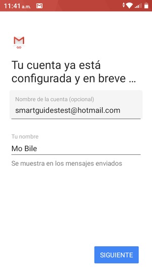Déle a su cuenta un nombre y escriba su nombre. Seleccione SIGUIENTE