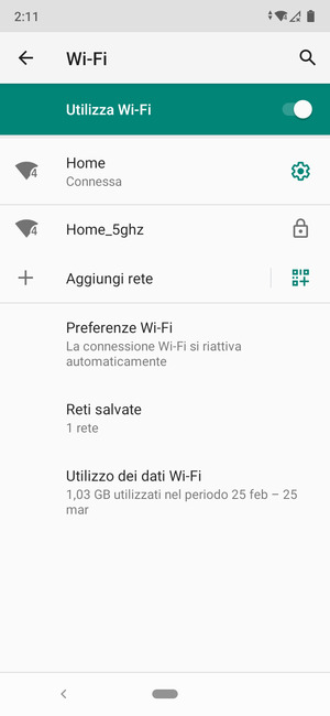 Ora sei connesso alla rete Wi-Fi