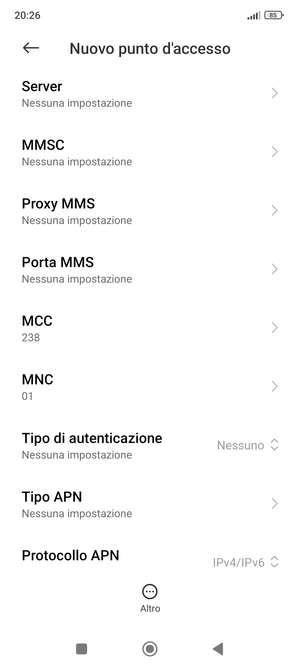 Scorri verso il basso e inserisci le informazioni degli MMS