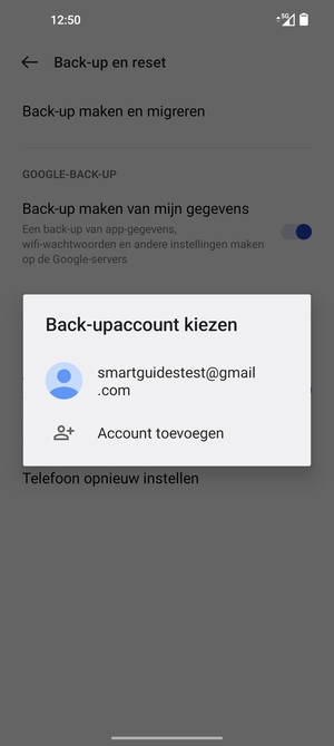 Selecteer uw back-up-account