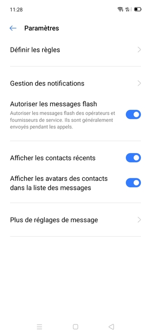 Sélectionnez Plus de réglages de message
