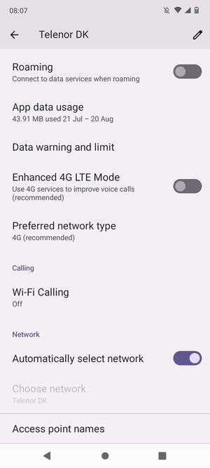 Scroll to and select Access point names