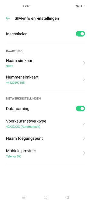 Schakel Dataroaming in of uit