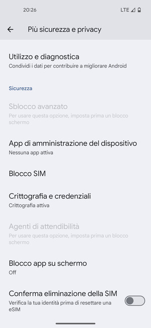 Scorri e seleziona Blocco SIM