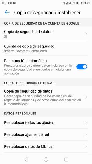 Seleccione Cuenta de copia  de seguridad