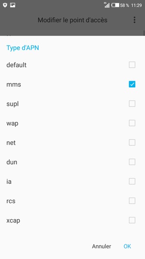 Cochez la case mms et sélectionnez OK