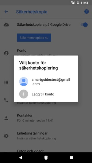 Tryck på ditt säkerhetskopieringskonto