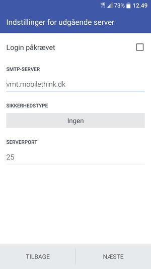Fjern markeringen i tjekboksen Login påkrævet og vælg NÆSTE