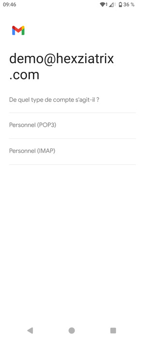 Sélectionnez Personnel (POP3) ou Personnel (IMAP)