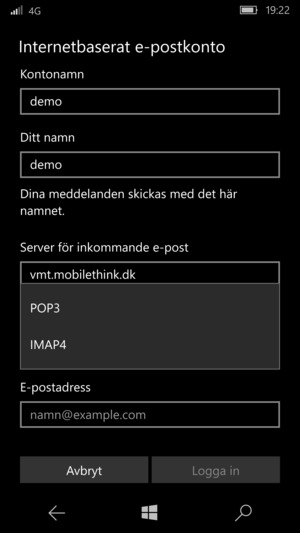 Välj POP3 eller IMAP4