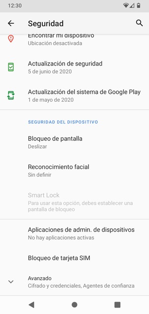 Para activar su bloqueo de pantalla, vaya al menú Seguridad y seleccione Bloqueo de pantalla