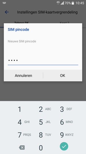 Voer uw Nieuwe SIM pincode in en selecteer OK
