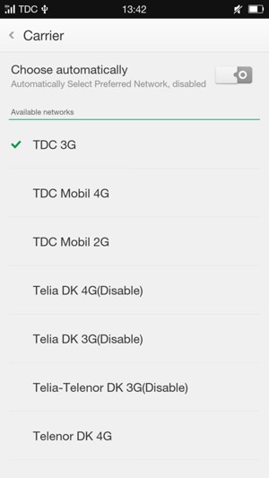 Select a network operator from the list