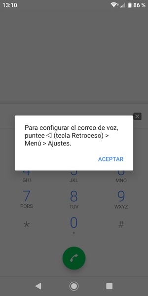 Si el correo de voz no está configurado, seleccione ACEPTAR