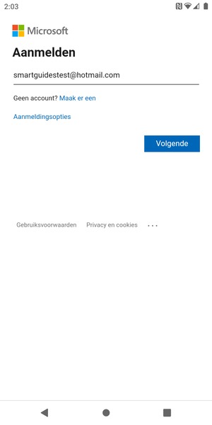 Voer uw e-mailadres in en selecteer Volgende