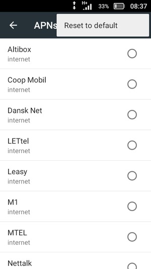 Select Reset to default