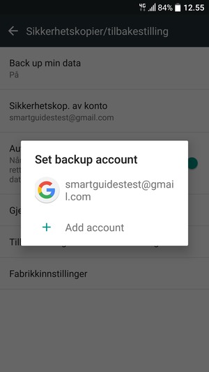 Velg sikkerhetskopi-kontoen din