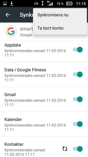 Välj Synkronisera nu