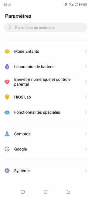 Faites défiler et sélectionnez Système