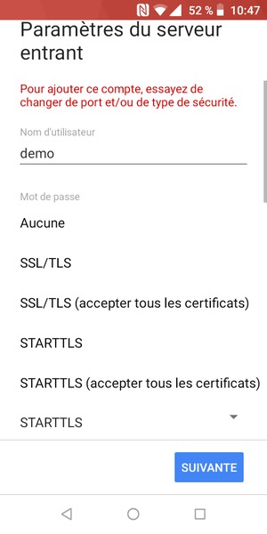 Sélectionnez Aucune puis SUIVANTE