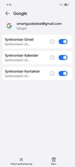 Din informasjon blir synkronisert