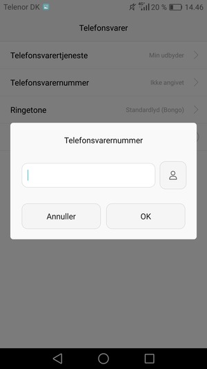 Indtast Telefonsvarernummer og vælg OK
