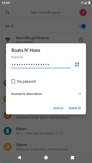 Skriv inn Wi-Fi-passord og velg Koble til
