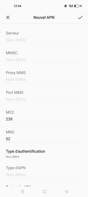 Faites défiler vers le bas et saisissez les informations Internet