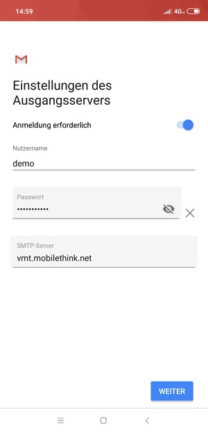 Geben Sie die Server-Adresse für ausgehende Post ein