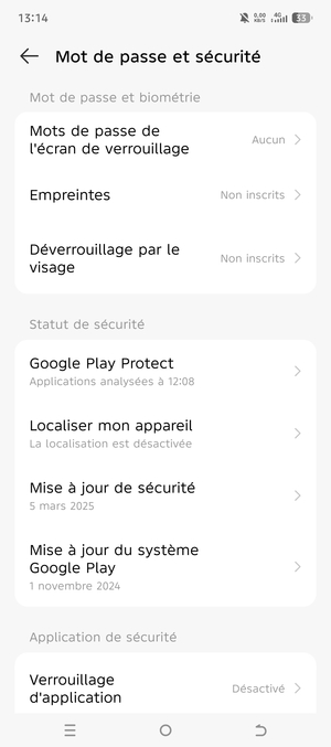 Sélectionnez Mots de passe de l'écran de verrouillage