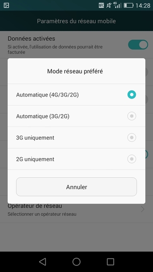 Sélectionnez 2G uniquement pour activer la 2G