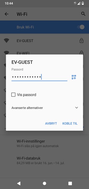 Skriv inn Wi-Fi-passord og velg KOBLE TIL