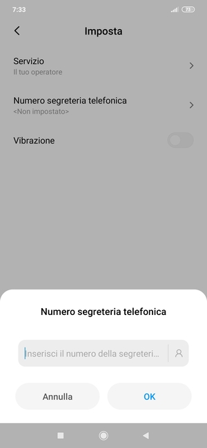 Inserisci Numero segreteria telefonica e seleziona OK