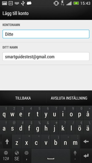 Ge ditt konto ett namn och ange ditt namn. Välj AVSLUTA INSTÄLLNING