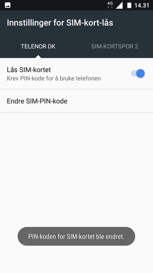 Din PIN-kode for SIM-kort er endret