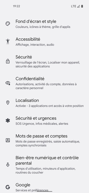 Faites défiler et sélectionnez Localisation