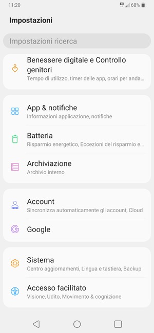 Scorri e seleziona Account