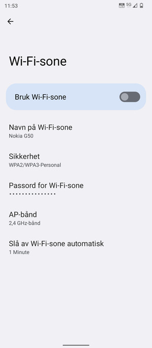 Velg Passord for Wi-Fi-sone