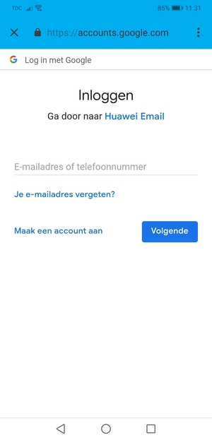 Voer uw Gmail adres in en selecteer Volgende