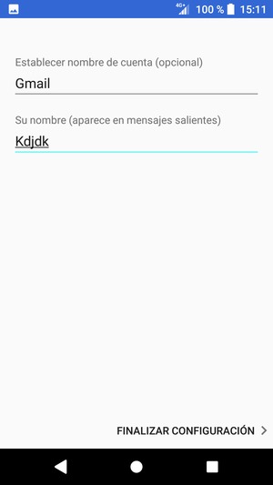 Déle a su cuenta un nombre y escriba su nombre. Seleccione FINALIZAR CONFIGURACIÓN
