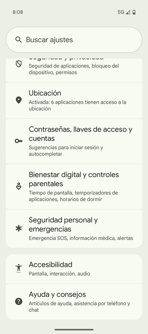 Desplácese y seleccione Contraseñas, llaves de acceso y cuentas
